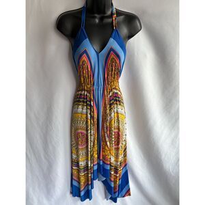 Les Tout Petits Blue Boho Halter Handkerchief Dress Size 12/One Size Midi Beachy